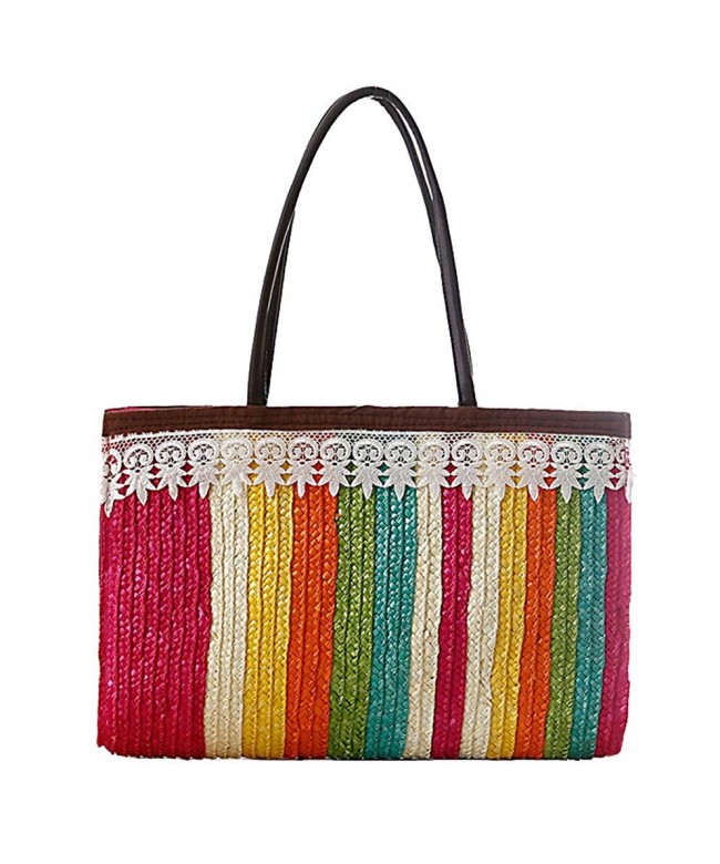 Tonwhar Colorful Stripes Straw Shoulder