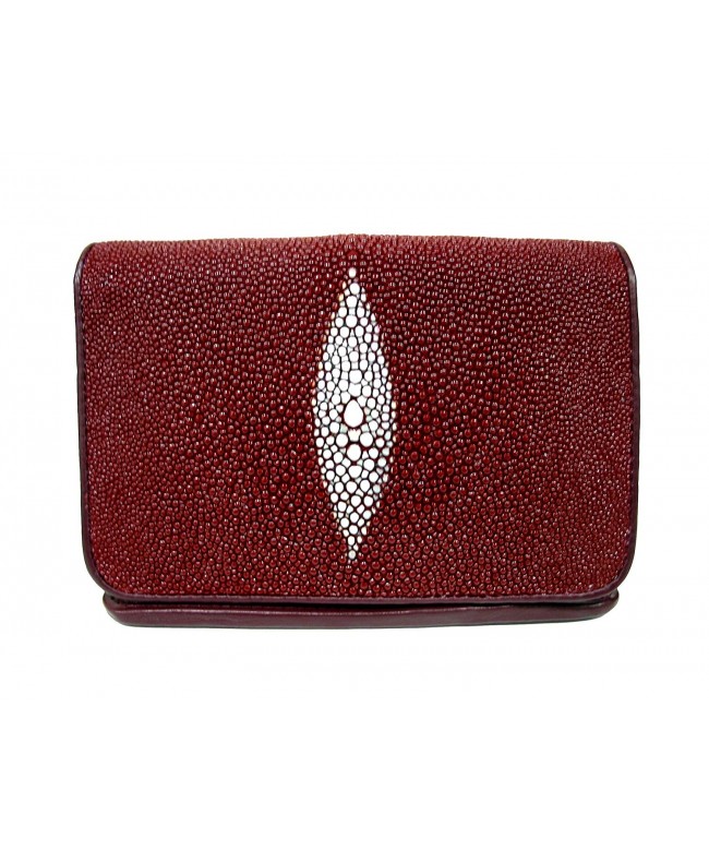 Genuine Stingray Leather Tri Fold Burgundy