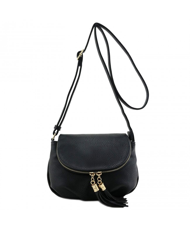 Tassel Accent Small Crossbody Black