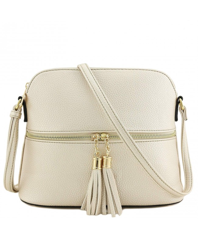 Tassel Zipper Pocket Crossbody Champagne