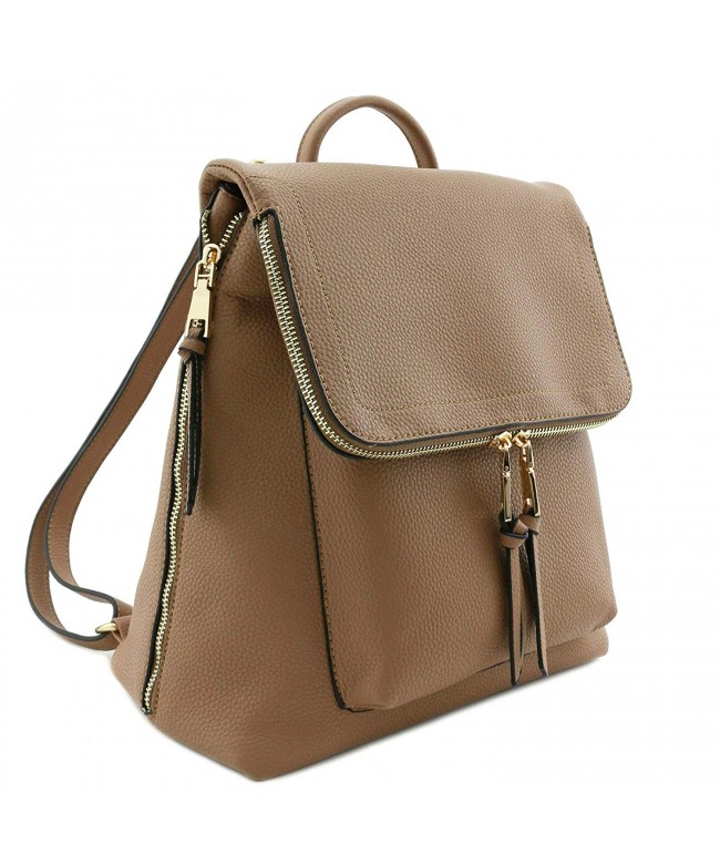 Faux Leather Zip Flapover Backpack