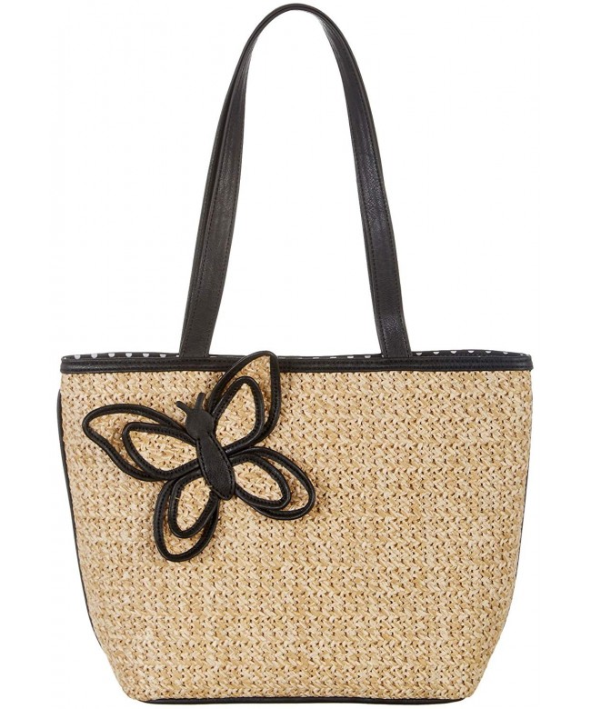 Bueno Butterfly Straw Handbag Beige