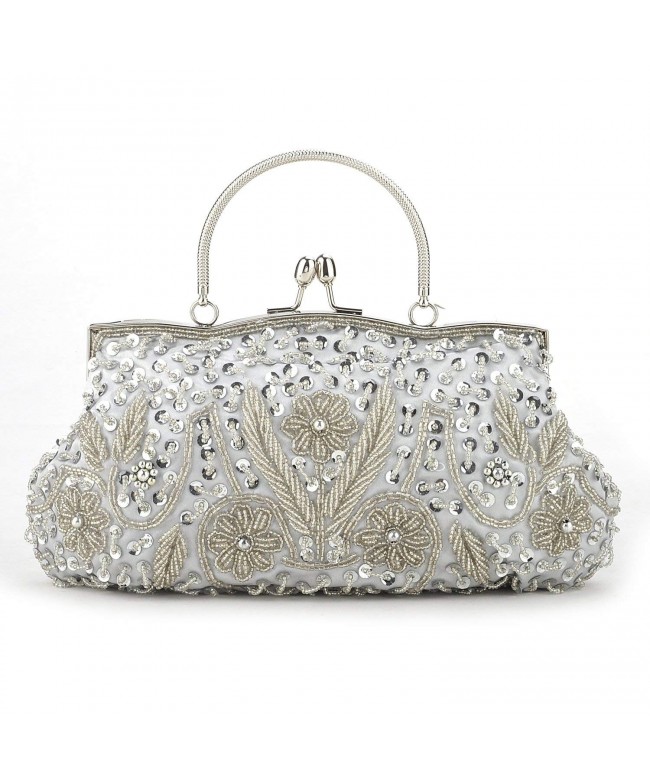 TopTie Beaded Flower Clutch Handbag