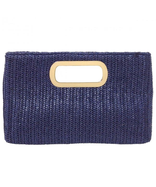 Top Handle Straw Clutch Navy